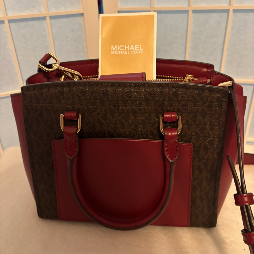 Michael Kors Red and Brown Satchel with Structured Design - Picture 6 of 6